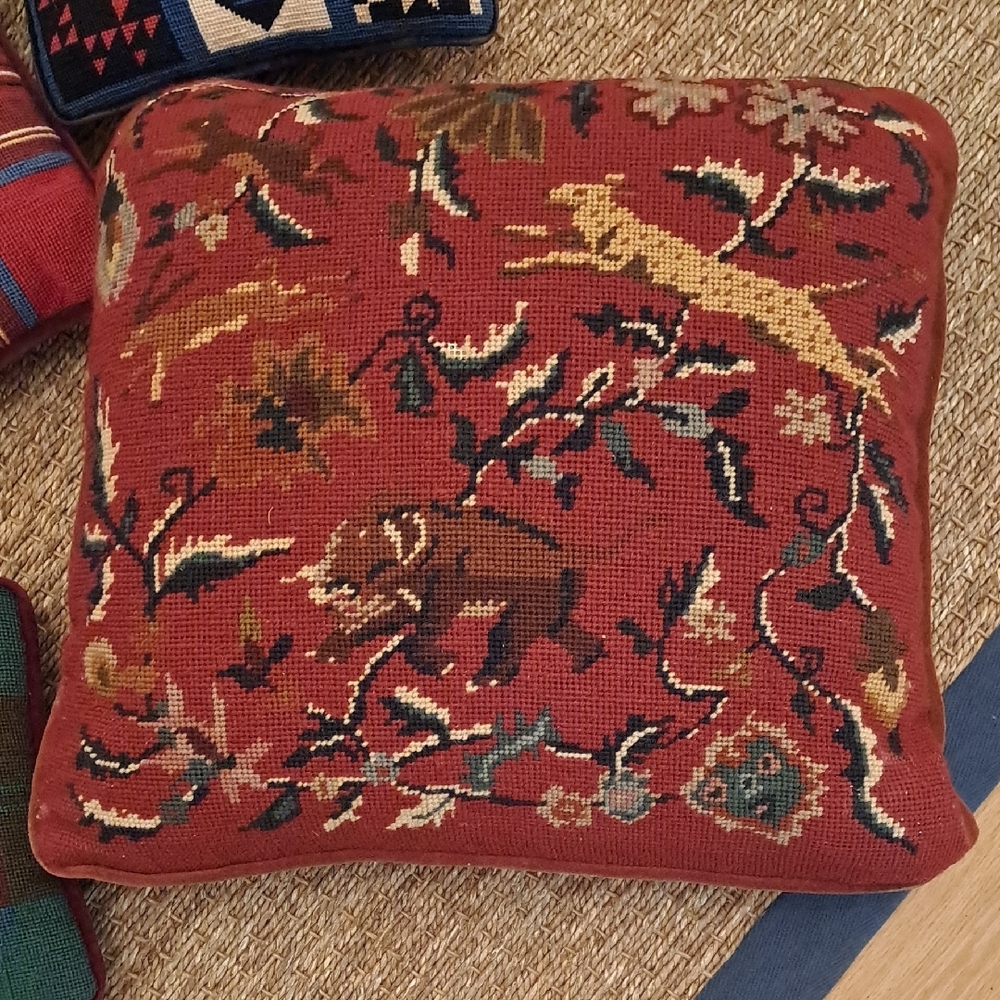 Handmade Plaid and Embroidered Throw Pillows